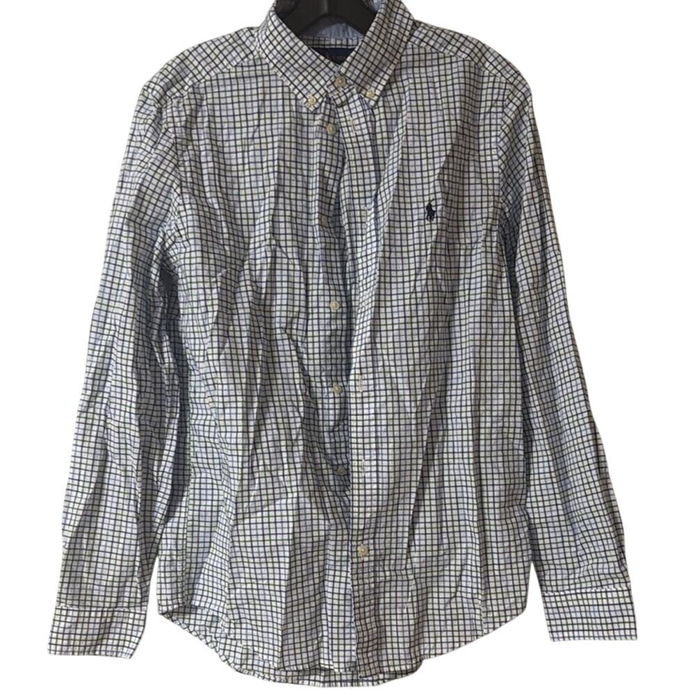 Ralph Lauren Blue and White Casual Button Down Shirt XL Boys